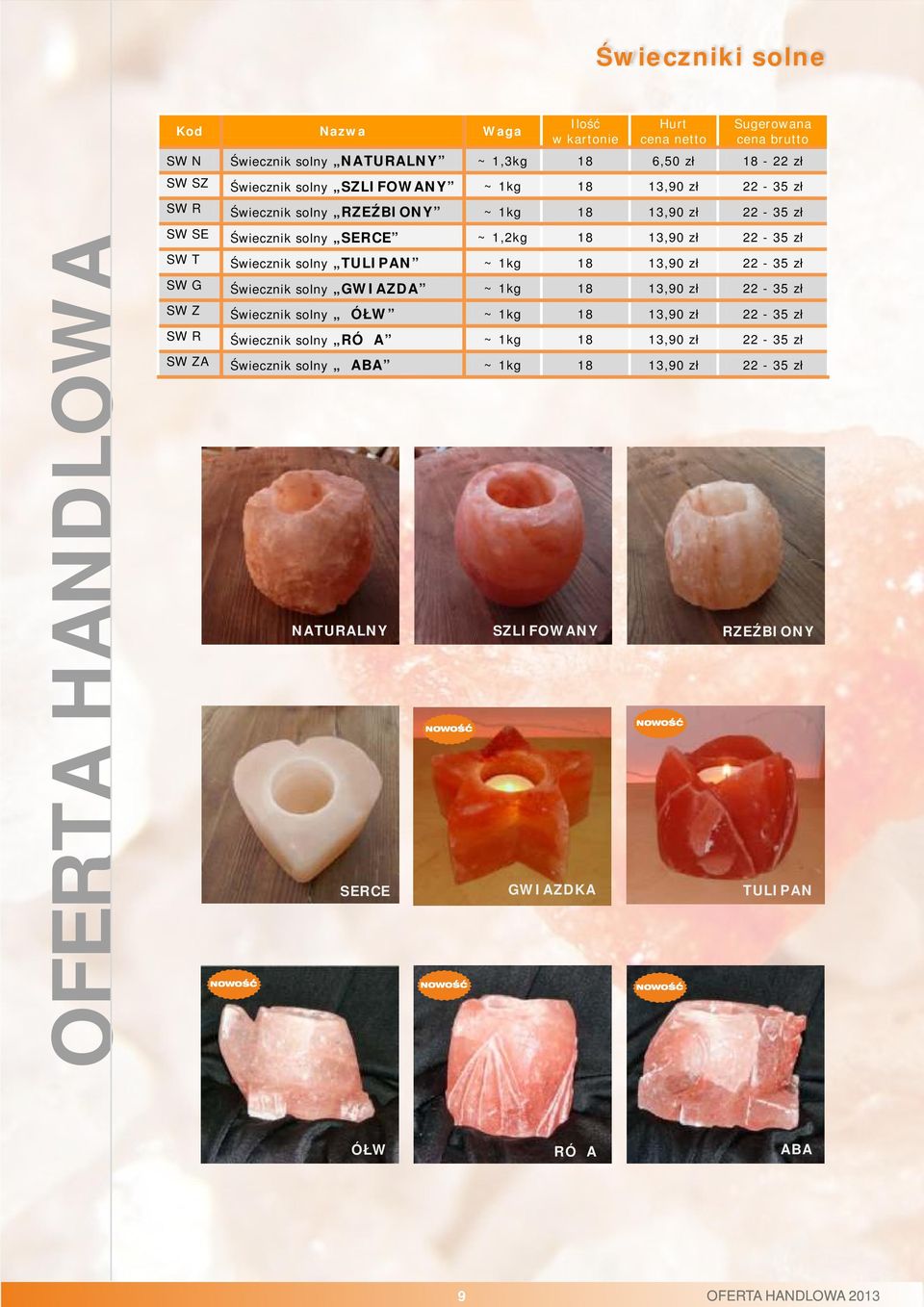 22-35 zł SW G Świecznik solny GWIAZDA ~ 1kg 18 13,90 zł 22-35 zł SW Z Świecznik solny ŻÓŁW ~ 1kg 18 13,90 zł 22-35 zł SW R Świecznik solny RÓŻA ~ 1kg 18 13,90 zł