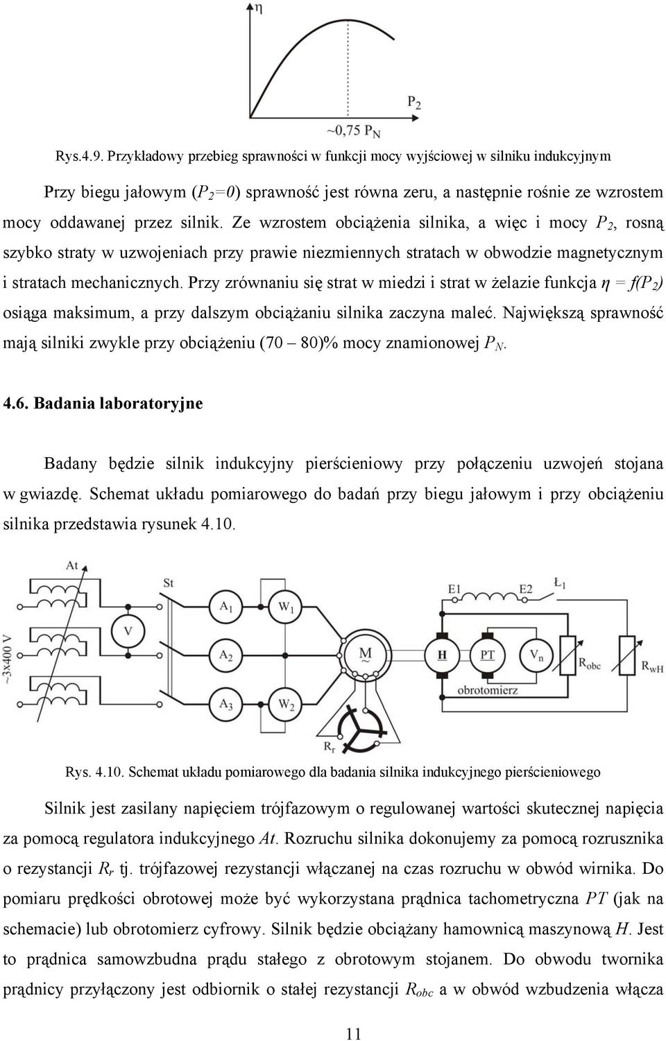 Ze wzrostem obciążenia silnika, a więc i mocy P, rosną szybko straty w uzwojeniach przy prawie niezmiennych stratach w obwodzie magnetycznym i stratach mechanicznych.