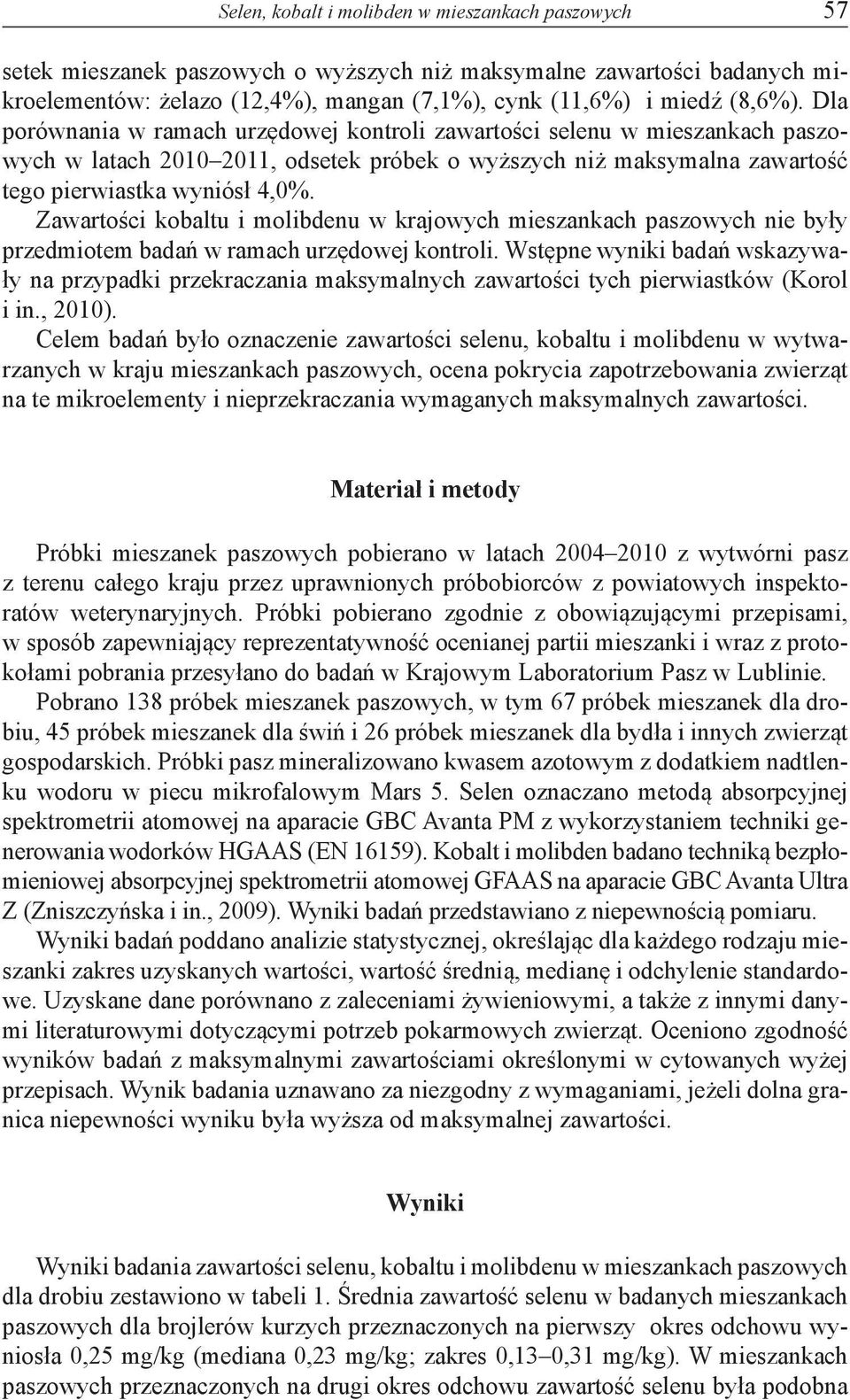 Zawartości kobaltu i molibdenu w krajowych mieszankach paszowych nie były przedmiotem badań w ramach urzędowej kontroli.