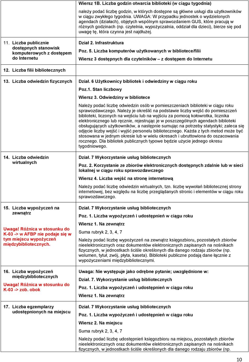 czytelnia, wypożyczalnia, oddział dla dzieci), bierze się pod uwagę tę, która czynna jest najdłużej. 11. Liczba publicznie dostępnych stanowisk komputerowych z dostępem do Internetu Dział 2.