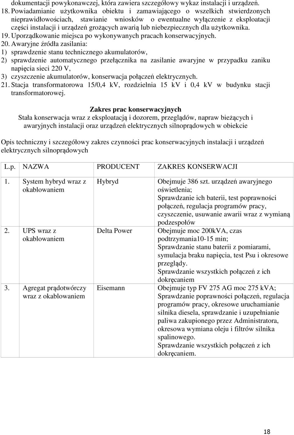 awarią lub niebezpiecznych dla użytkownika. 19. Uporządkowanie miejsca po wykonywanych pracach konserwacyjnych. 20.