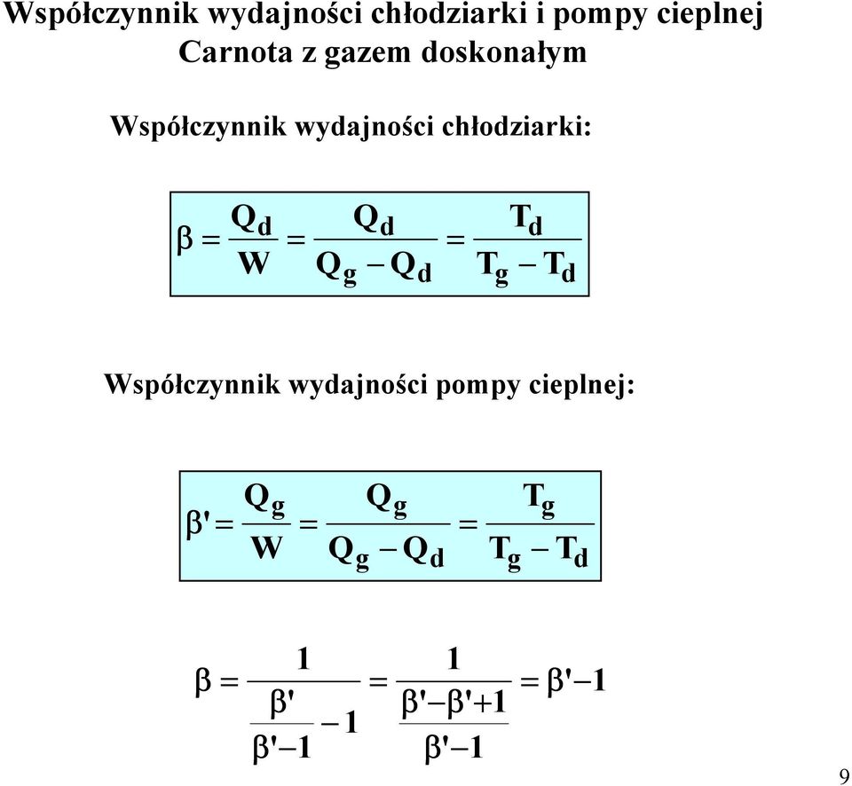 Współczynnik wyajności chłoziarki: W β