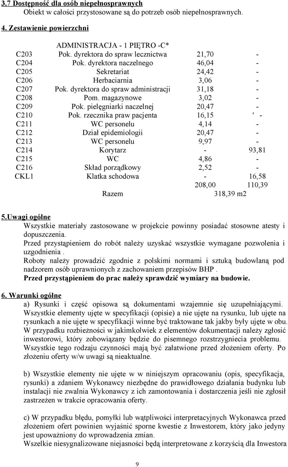 magazynowe 3,02 - C209 Pok. pielęgniarki naczelnej 20,47 - C210 Pok.