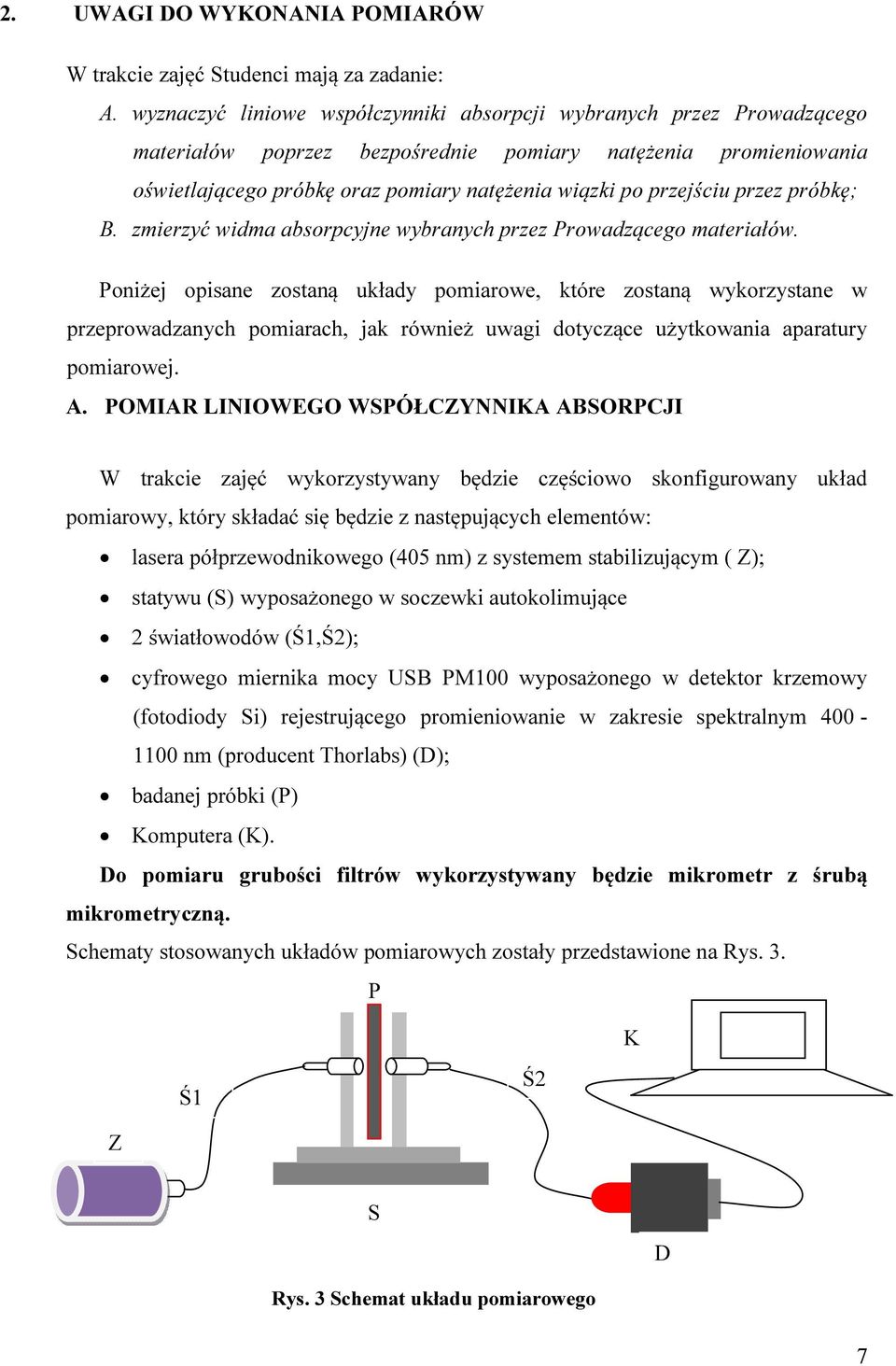 przejściu przez próbkę; B. zmierzyć widma absorpcyjne wybranych przez Prowadzącego materiałów.