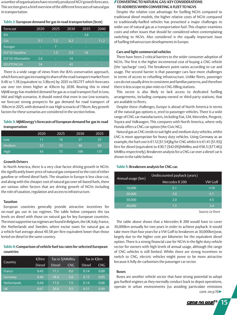 6-14 - - EEGFTF/NGVA 24-43 - - There is a wide range of views from the IEA s conservative approach, which forecasts gas increasing its share of the road transport market from 0.4% to 1.