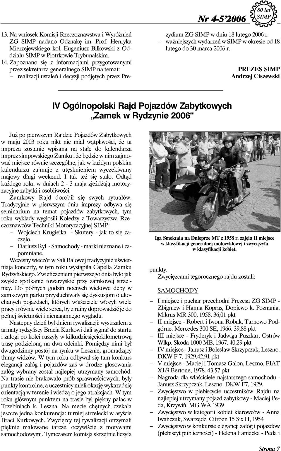 - ważniejszych wydarzeń w SIMP w okresie od 18 lutego do 30 marca 2006 r.