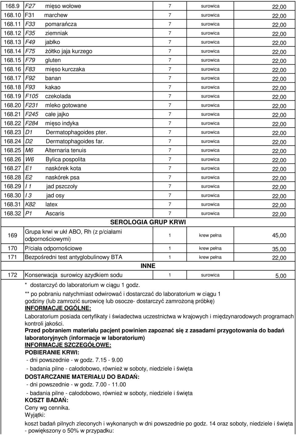 23 D1 Dermatophagoides pter. 22,00 168.24 D2 Dermatophagoides far. 22,00 168.25 M6 Alternaria tenuis 22,00 168.26 W6 Bylica pospolita 22,00 168.27 E1 naskórek kota 22,00 168.