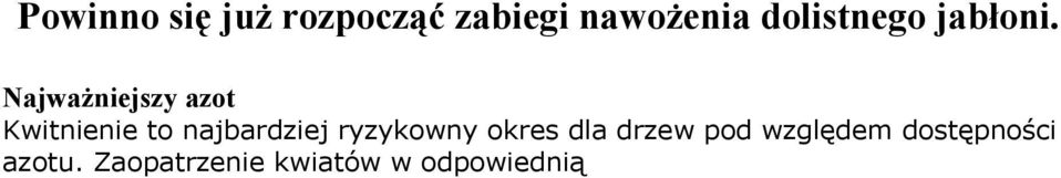 Korzenie pobierają wystarczająco dużo azotu dopiero po kwitnieniu, dlatego na początku sezonu drzewa korzystają głównie z rezerw zmagazynowan w tkankach.