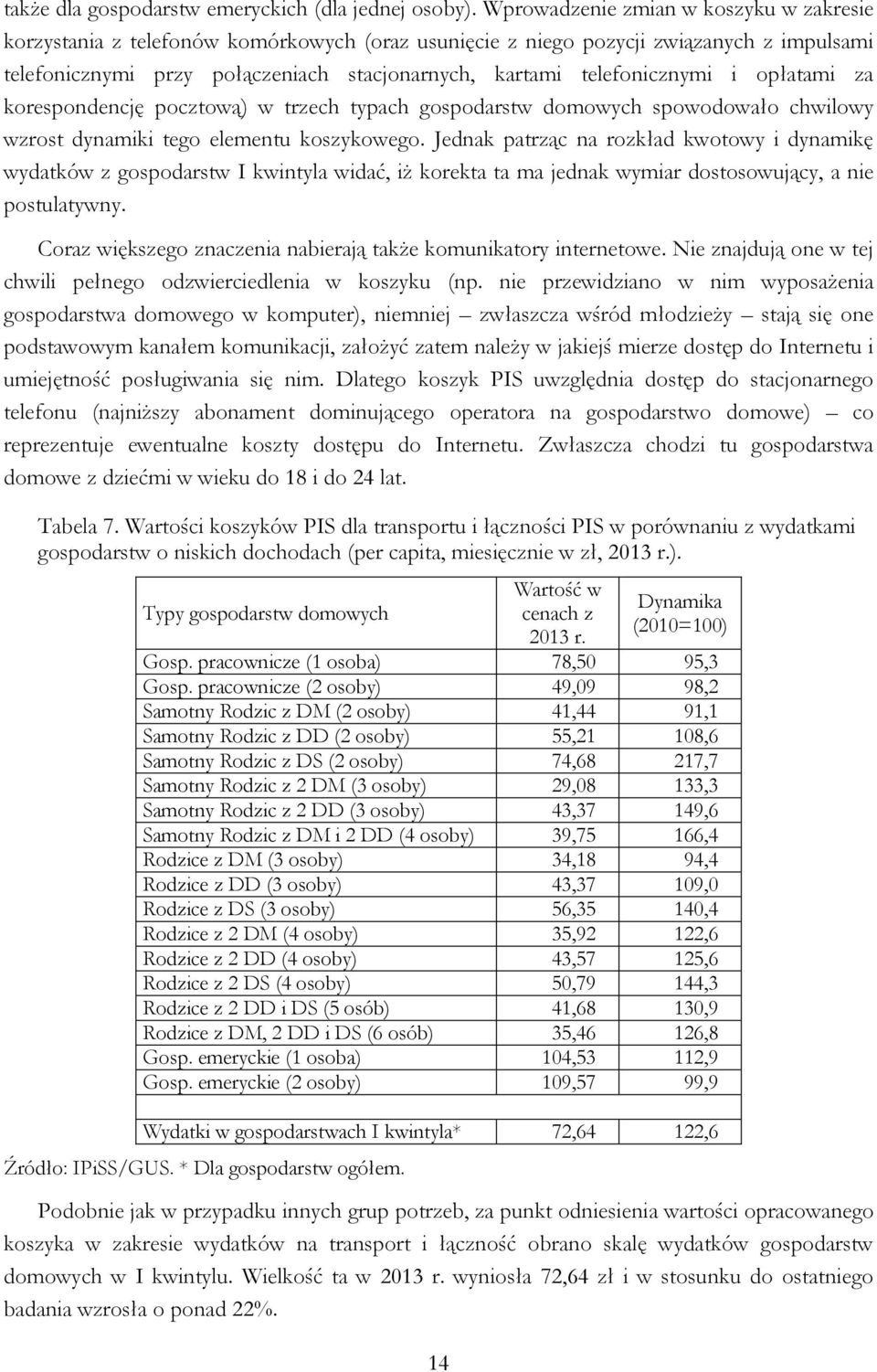 telefonicznymi i opłatami za korespondencję pocztową) w trzech typach gospodarstw domowych spowodowało chwilowy wzrost dynamiki tego elementu koszykowego.