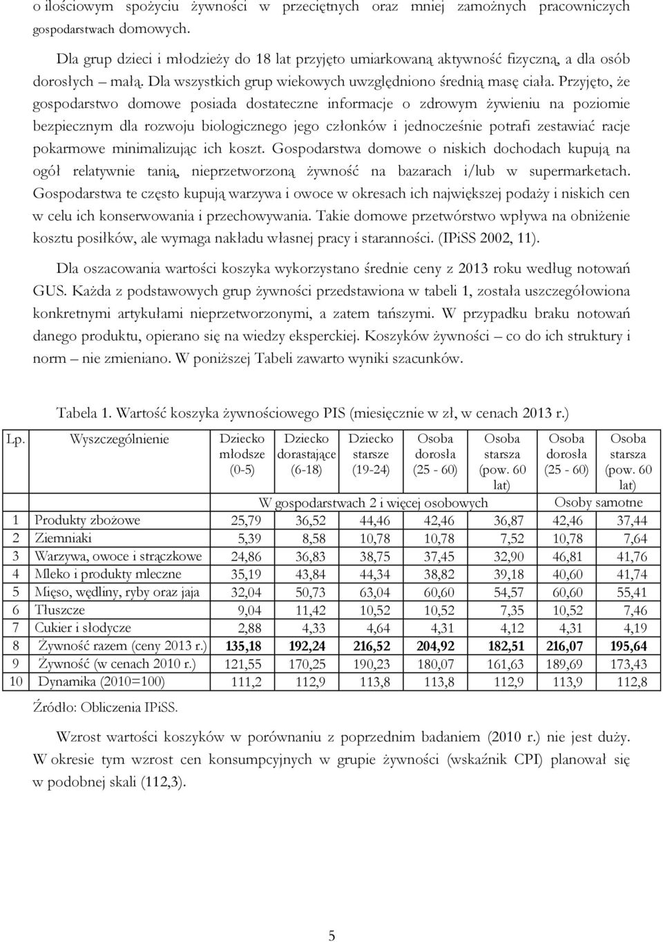 Przyjęto, że gospodarstwo domowe posiada dostateczne informacje o zdrowym żywieniu na poziomie bezpiecznym dla rozwoju biologicznego jego członków i jednocześnie potrafi zestawiać racje pokarmowe