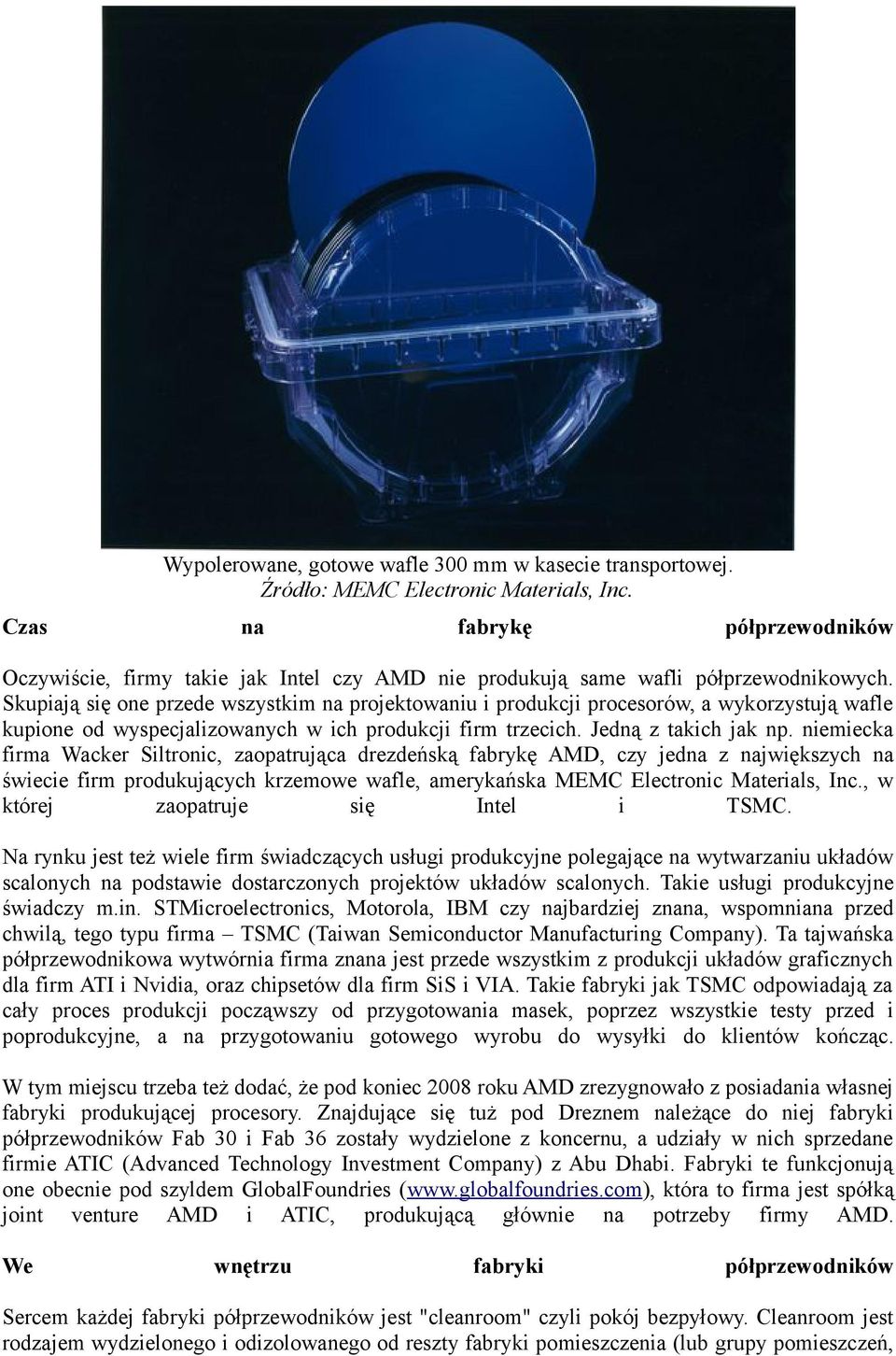 Skupiają się one przede wszystkim na projektowaniu i produkcji procesorów, a wykorzystują wafle kupione od wyspecjalizowanych w ich produkcji firm trzecich. Jedną z takich jak np.