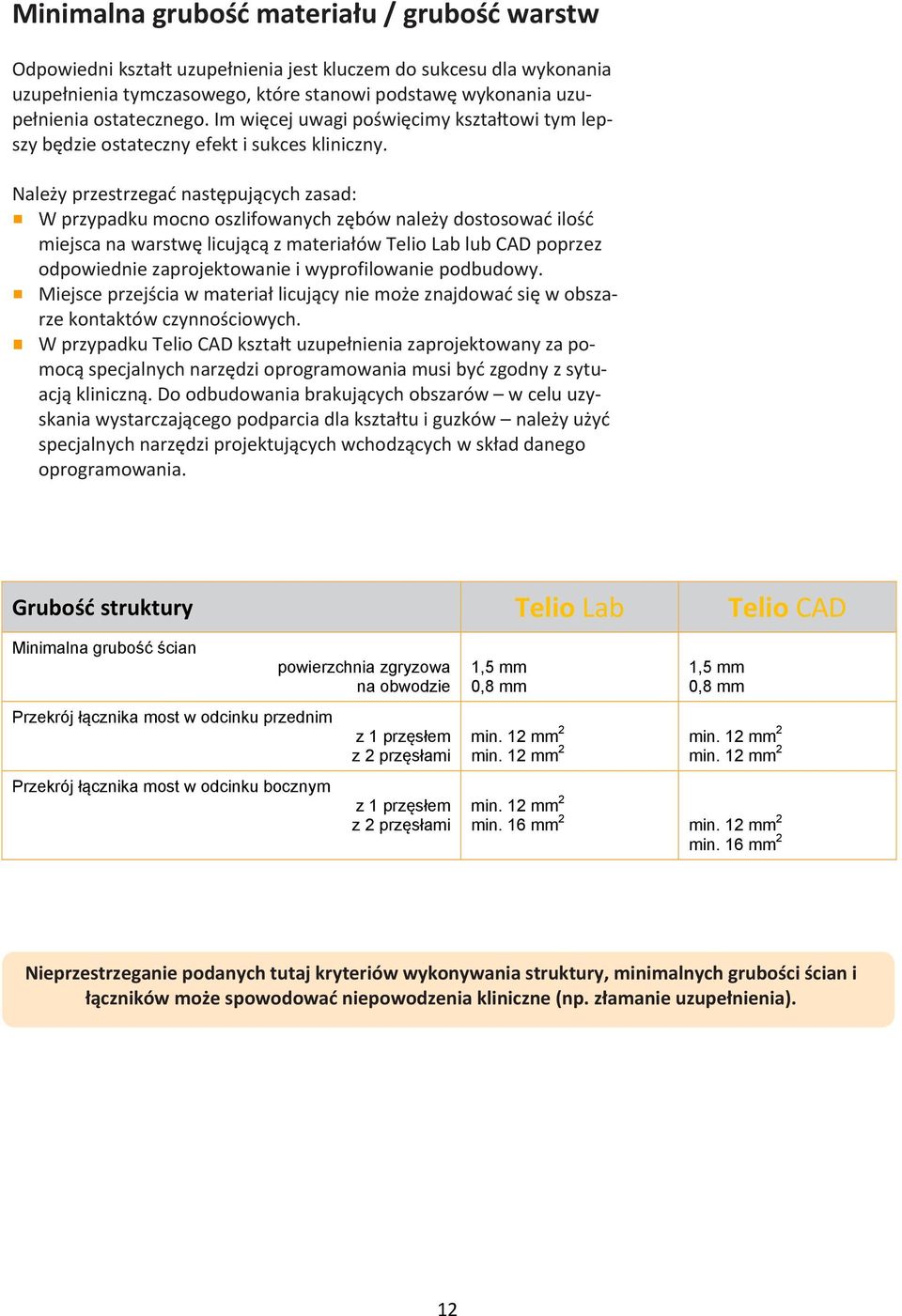 Należy przestrzegać następujących zasad: W przypadku mocno oszlifowanych zębów należy dostosować ilość miejsca na warstwę licującą z materiałów Telio Lab lub CAD poprzez odpowiednie zaprojektowanie i