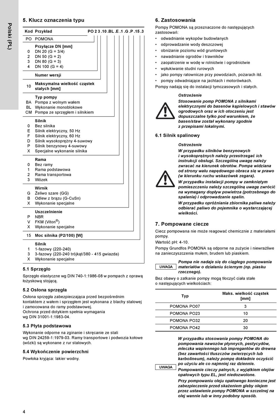 wałem Wykonanie monoblokowe Pompa ze sprzęgłem i silnikiem Silnik Bez silnika Silnik elektryczny, 5 Hz Silnik elektryczny, 6 Hz Silnik wysokoprężny -suwowy Silnik benzynowy -suwowy Specjalne