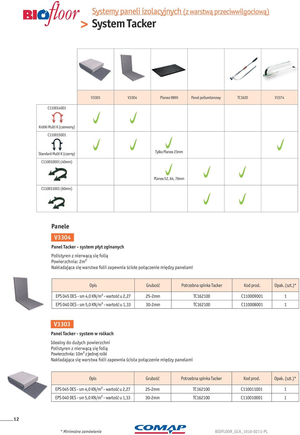 warstwa folii zapewnia ścisłe połączenie między panelami Opis Grubość Potrzebna spinka Tacker EPS 045 DES - sm 4,0 KN/m² - wartość u 2,27 25-2mm TC162100 C110009001 1 EPS 040 DES - sm 5,0 KN/m² -