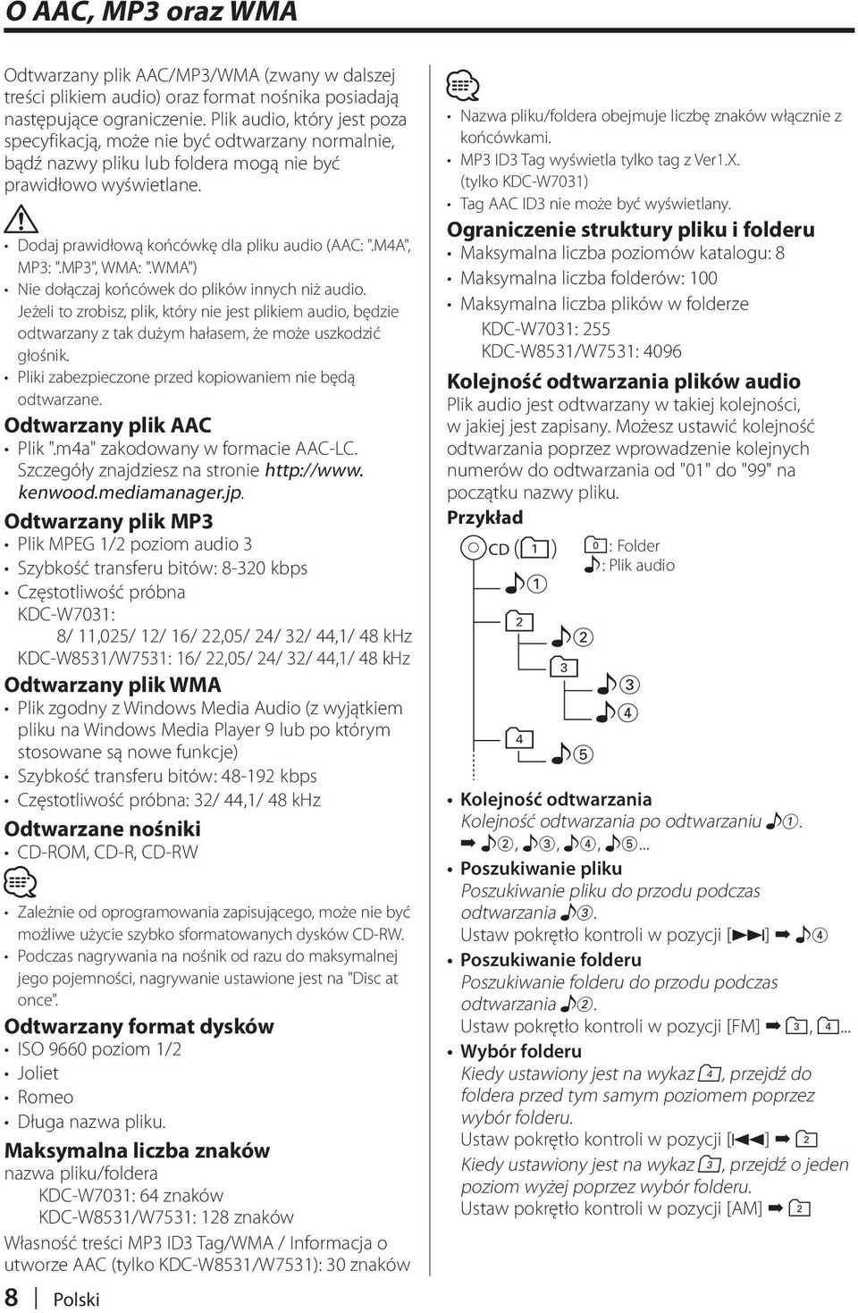 M4A", MP3: ".MP3", WMA: ".WMA") Nie dołączaj końcówek do plików innych niż audio.