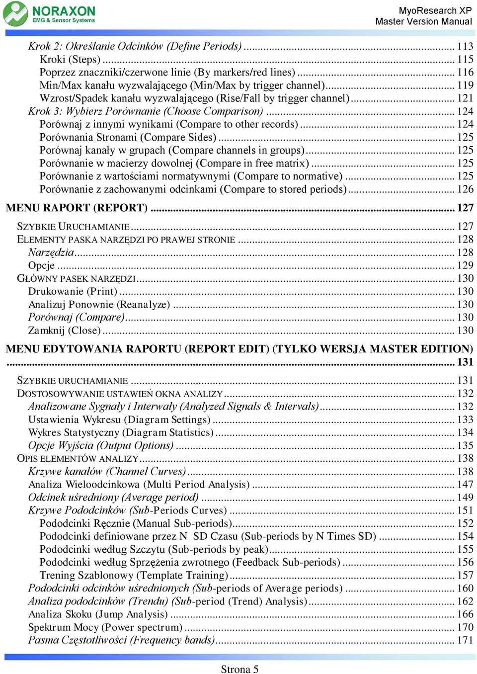 .. 124 Porównania Stronami (Compare Sides)... 125 Porównaj kanały w grupach (Compare channels in groups)... 125 Porównanie w macierzy dowolnej (Compare in free matrix).