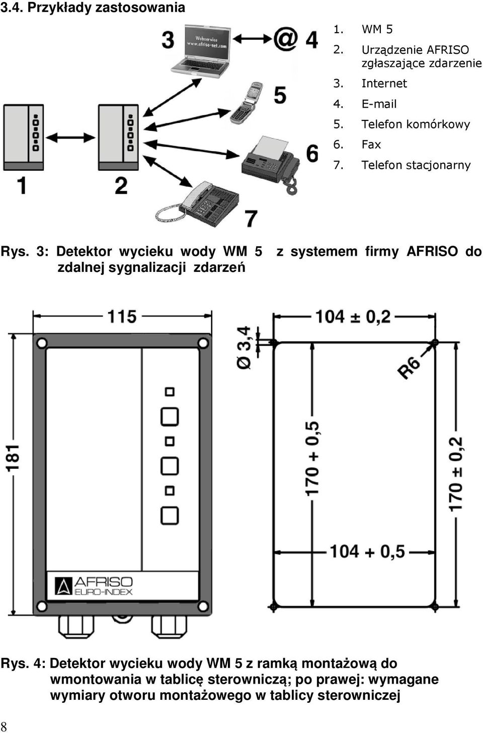 3: Detektor wycieku wody WM 5 z systemem firmy AFRISO do zdalnej sygnalizacji zdarzeń Rys.