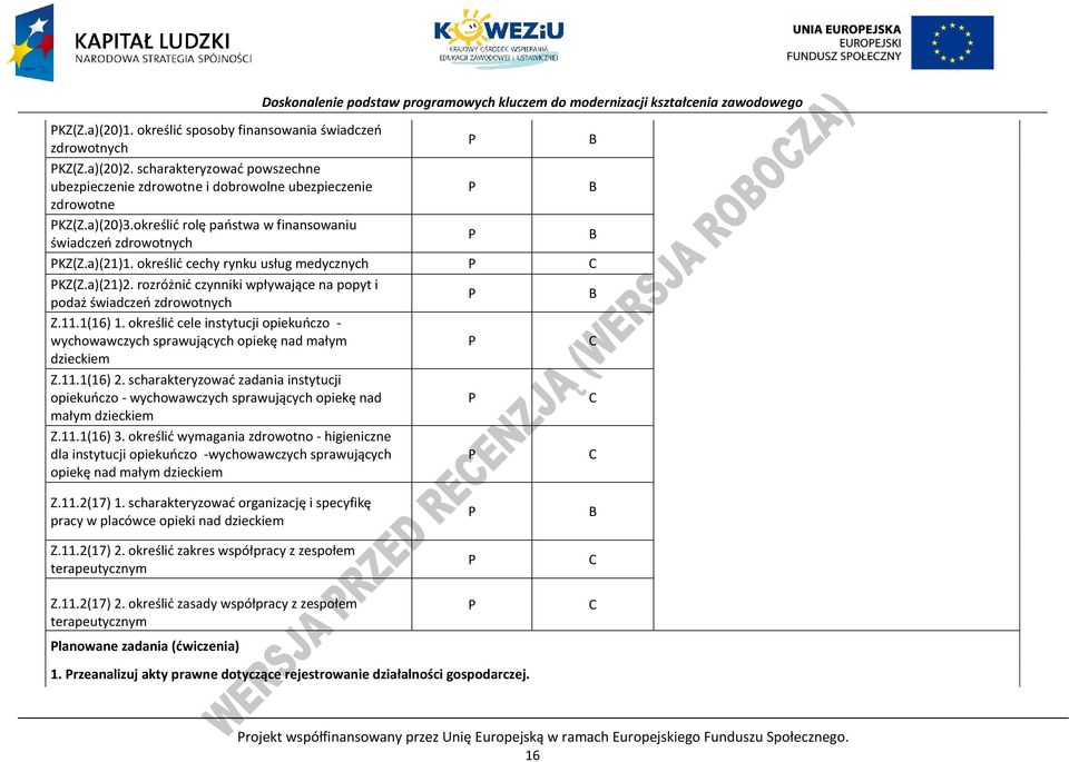 1(16) 1. określić cele instytucji opiekuńczo - wychowawczych sprawujących opiekę nad małym dzieckiem Z.11.1(16) 2.