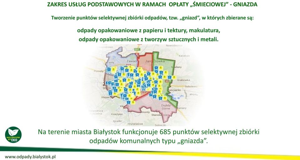 gniazd, w których zbierane są: odpady opakowaniowe z papieru i tektury, makulatura, odpady