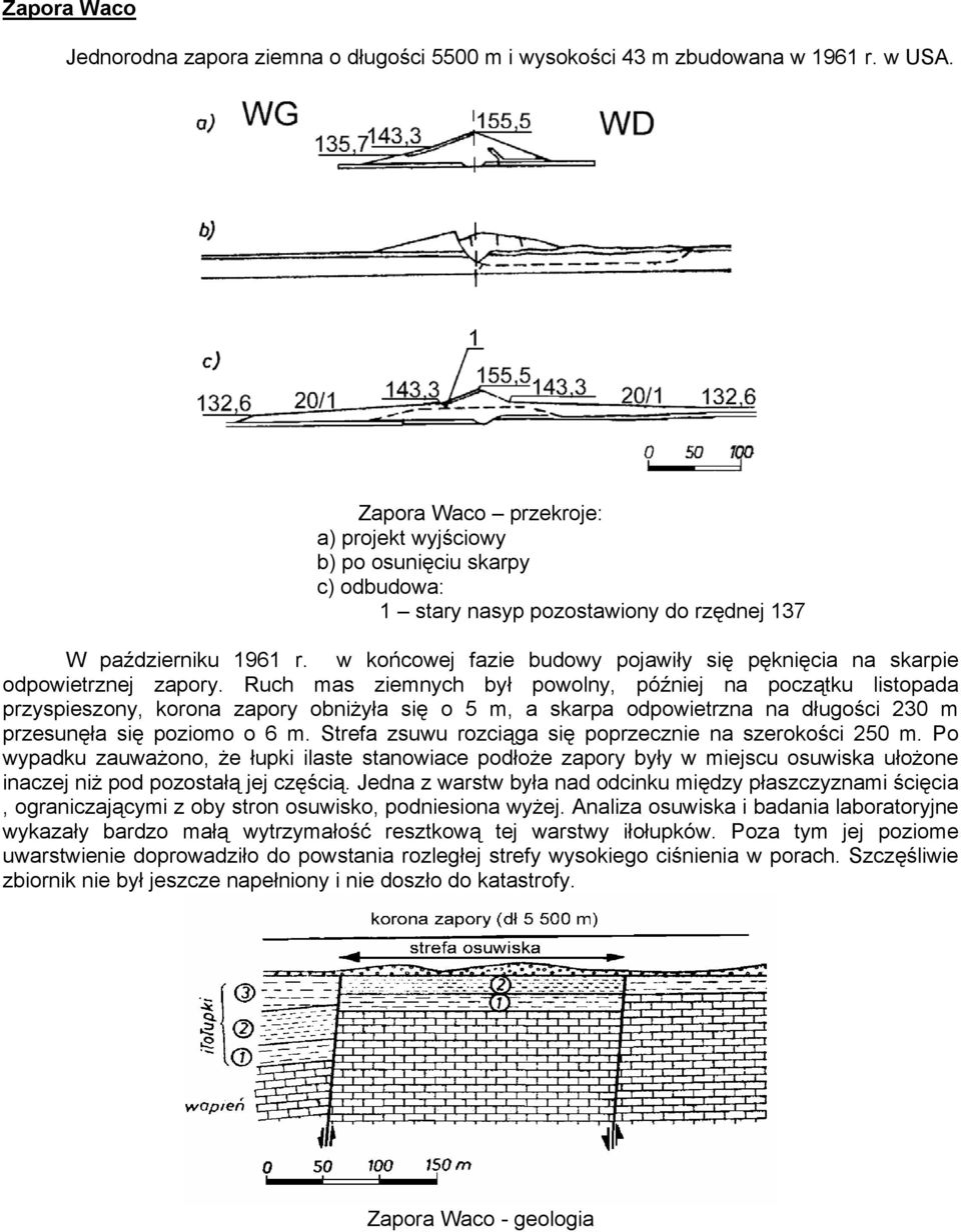 w końcowej fazie budowy pojawiły się pęknięcia na skarpie odpowietrznej zapory.