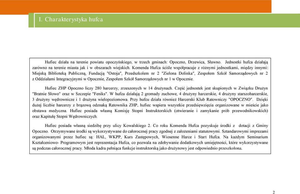 Oddziałami Integracyjnymi w Opocznie, Zespołem Szkół Samorządowych nr 1 w Opocznie. Hufiec ZHP Opoczno liczy 280 harcerzy, zrzeszonych w 14 drużynach.