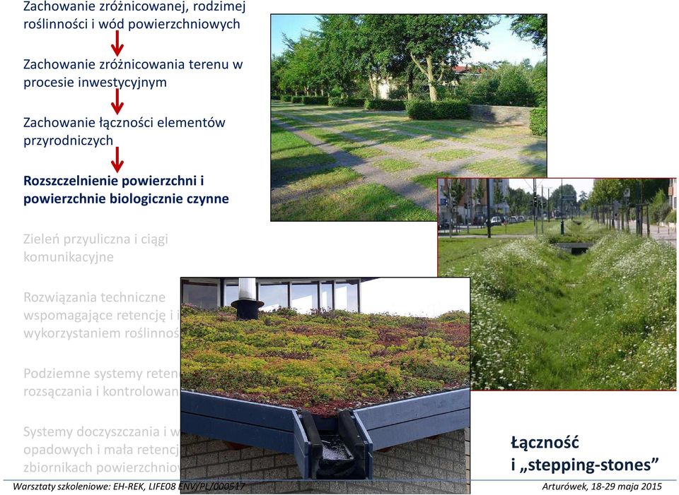 komunikacyjne Rozwiązania techniczne wspomagające retencję i infiltrację, z wykorzystaniem roślinności Podziemne systemy retencji i
