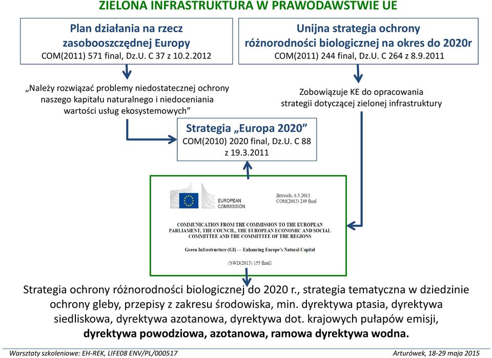 3.2011 Zobowiązuje KE do opracowania strategii dotyczącej zielonej infrastruktury Strategia ochrony różnorodności biologicznej do 2020 r.