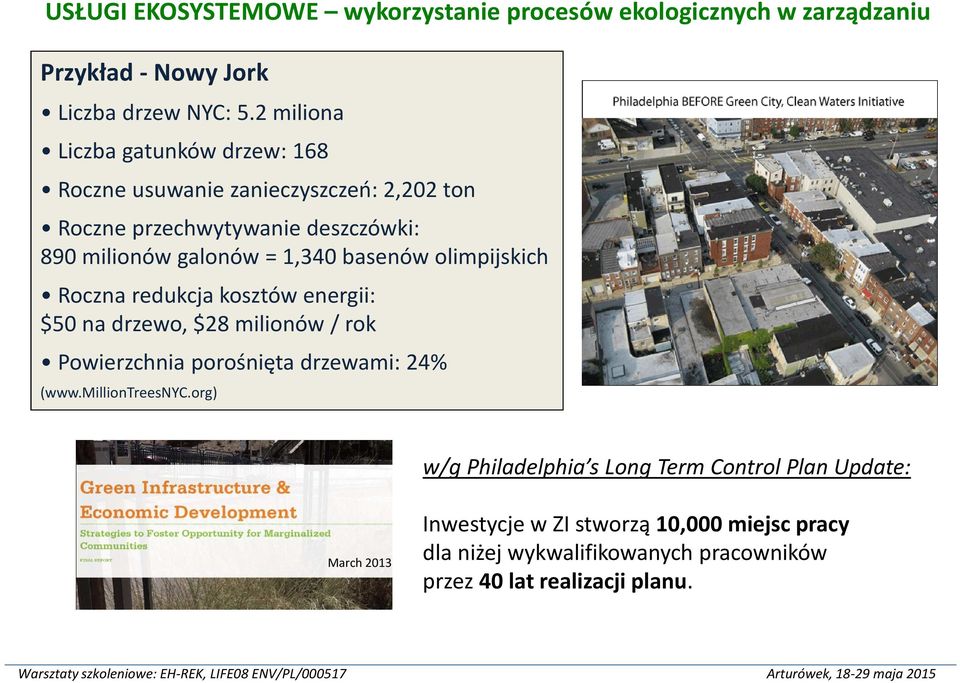 basenów olimpijskich Roczna redukcja kosztów energii: $50 na drzewo, $28 milionów / rok Powierzchnia porośnięta drzewami: 24% (www.