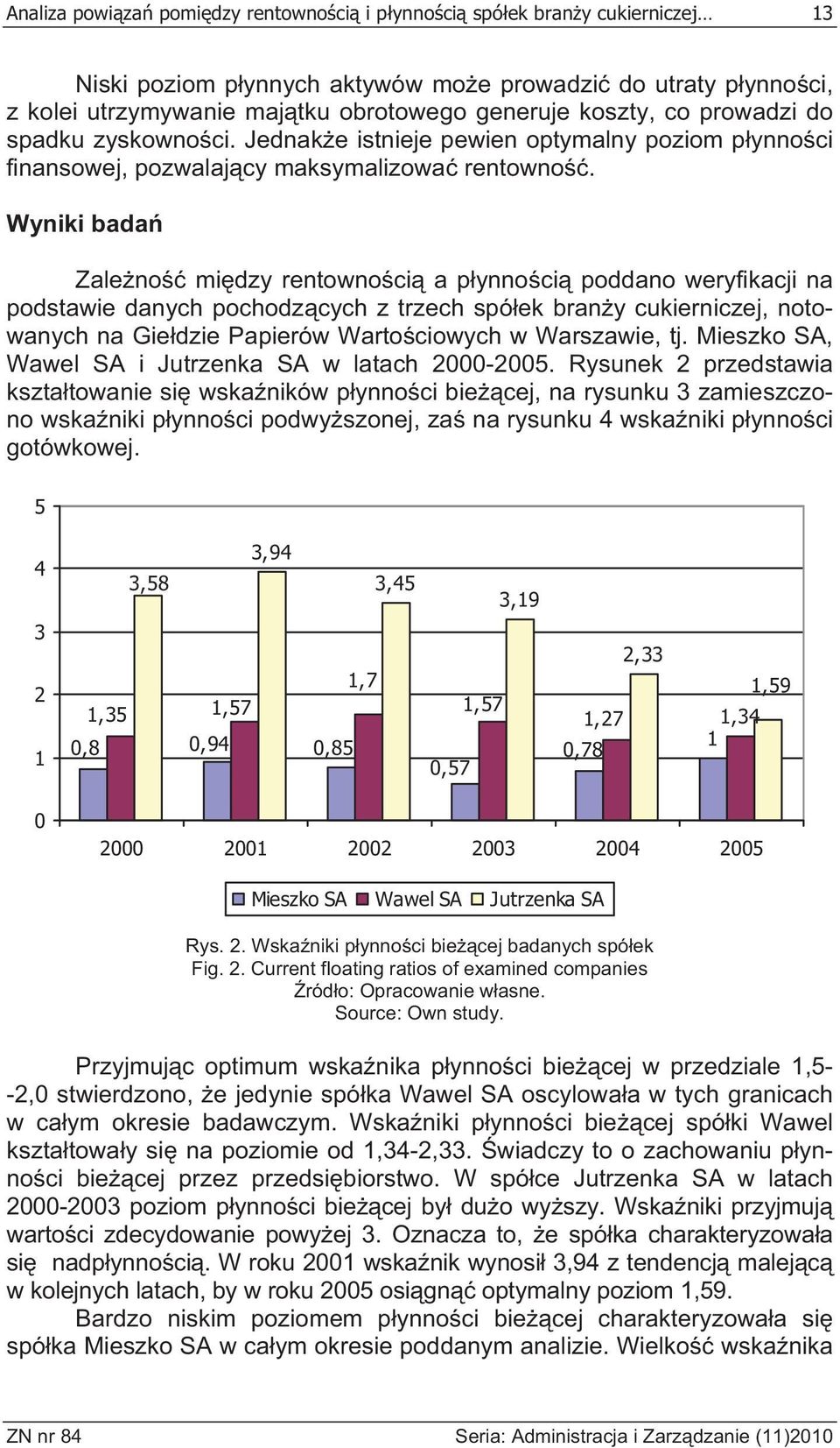 Wyniki bada Zale no mi dzy rentowno ci a p ynno ci poddano weryfikacji na podstawie danych pochodz cych z trzech spó ek bran y cukierniczej, notowanych na Gie dzie Papierów Warto ciowych w Warszawie,