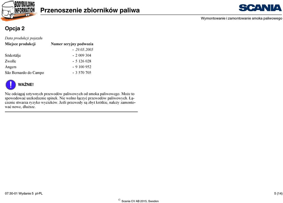 Nie odciągaj sztywnych przewodów paliwowych od smoka paliwowego. Może to spowodować uszkodzenie spinek.