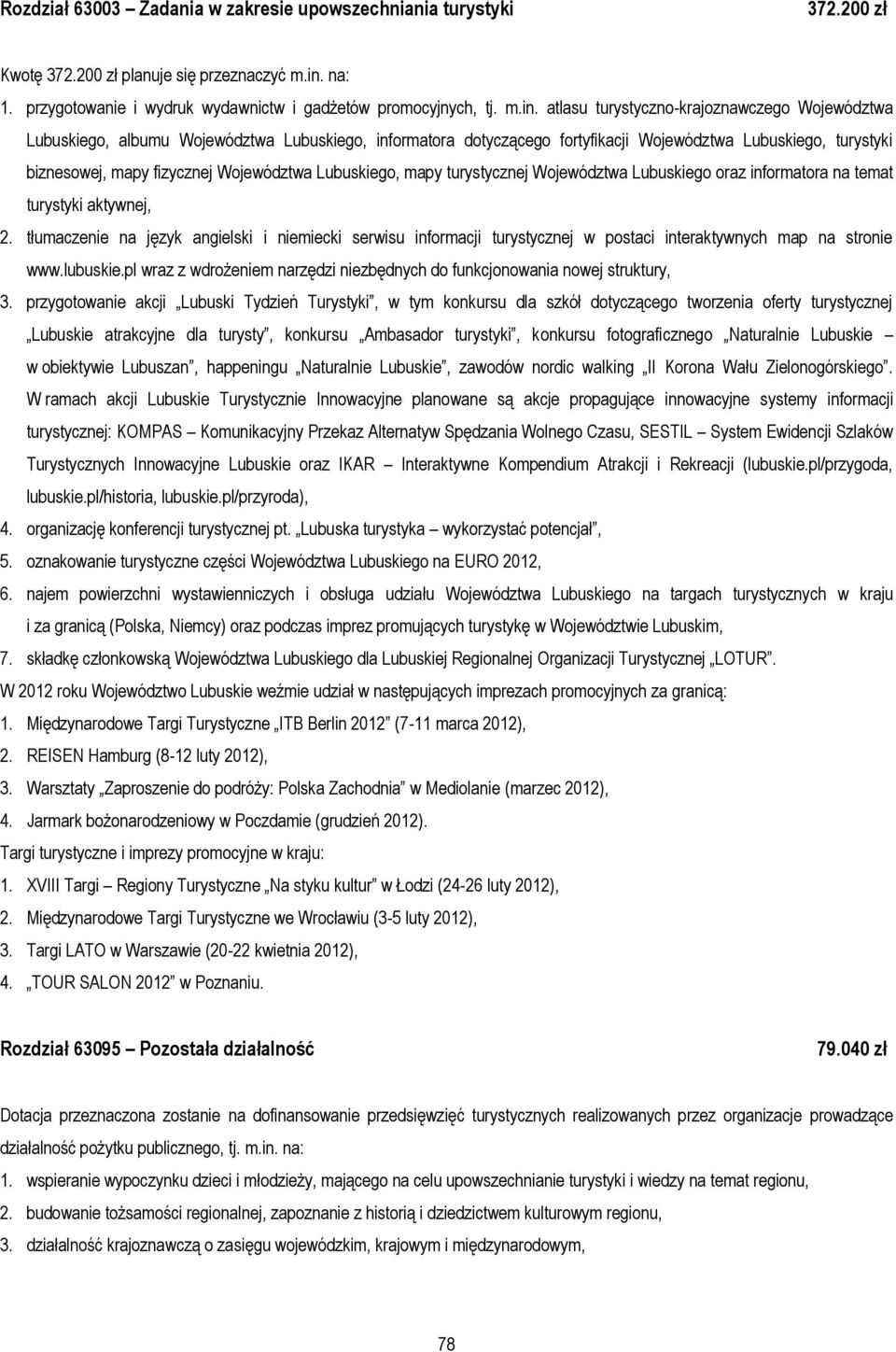 atlasu turystyczno-krajoznawczego Województwa Lubuskiego, albumu Województwa Lubuskiego, informatora dotyczącego fortyfikacji Województwa Lubuskiego, turystyki biznesowej, mapy fizycznej Województwa