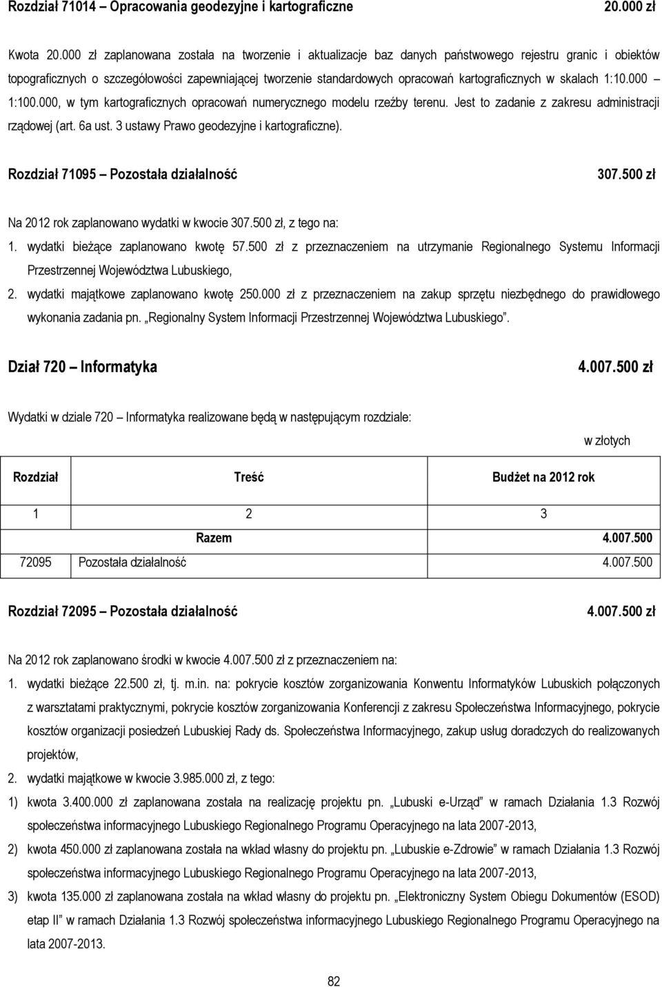 kartograficznych w skalach 1:10.000 1:100.000, w tym kartograficznych opracowań numerycznego modelu rzeźby terenu. Jest to zadanie z zakresu administracji rządowej (art. 6a ust.