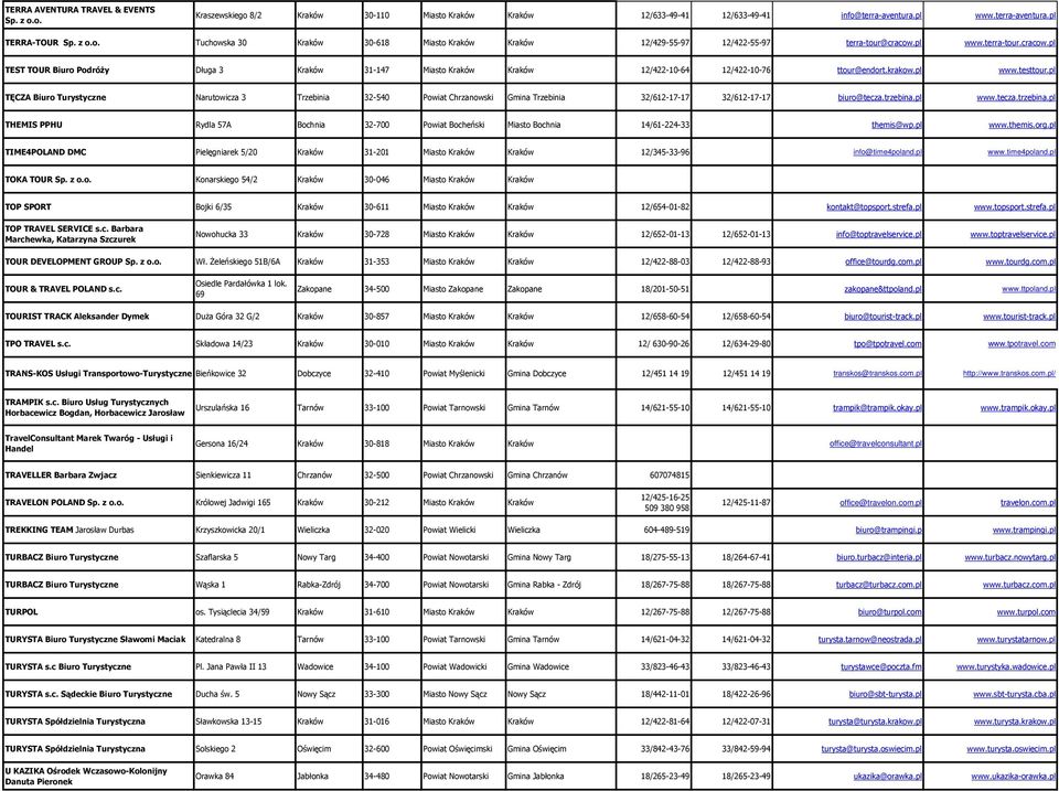 pl TĘCZA Biuro Turystyczne Narutowicza 3 Trzebinia 32-540 Powiat Chrzanowski Gmina Trzebinia 32/612-17-17 32/612-17-17 biuro@tecza.trzebina.