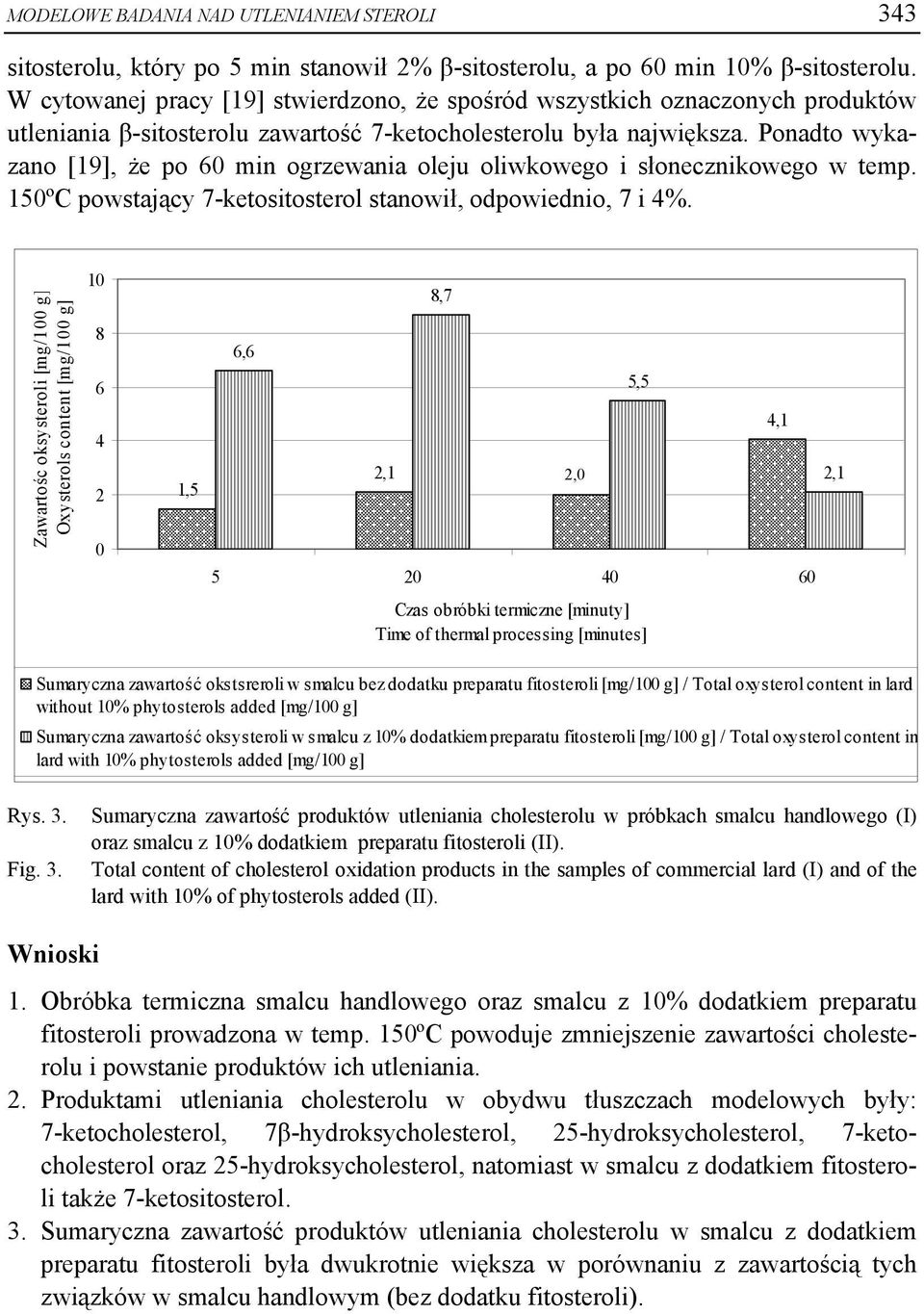 Ponadto wykazano [19], że po 60 min ogrzewania oleju oliwkowego i słonecznikowego w temp. 150ºC powstający 7-ketositosterol stanowił, odpowiednio, 7 i 4%.