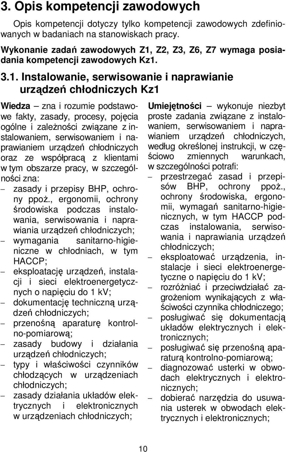 Z2, Z3, Z6, Z7 wymaga posiadania kompetencji zawodowych Kz1.