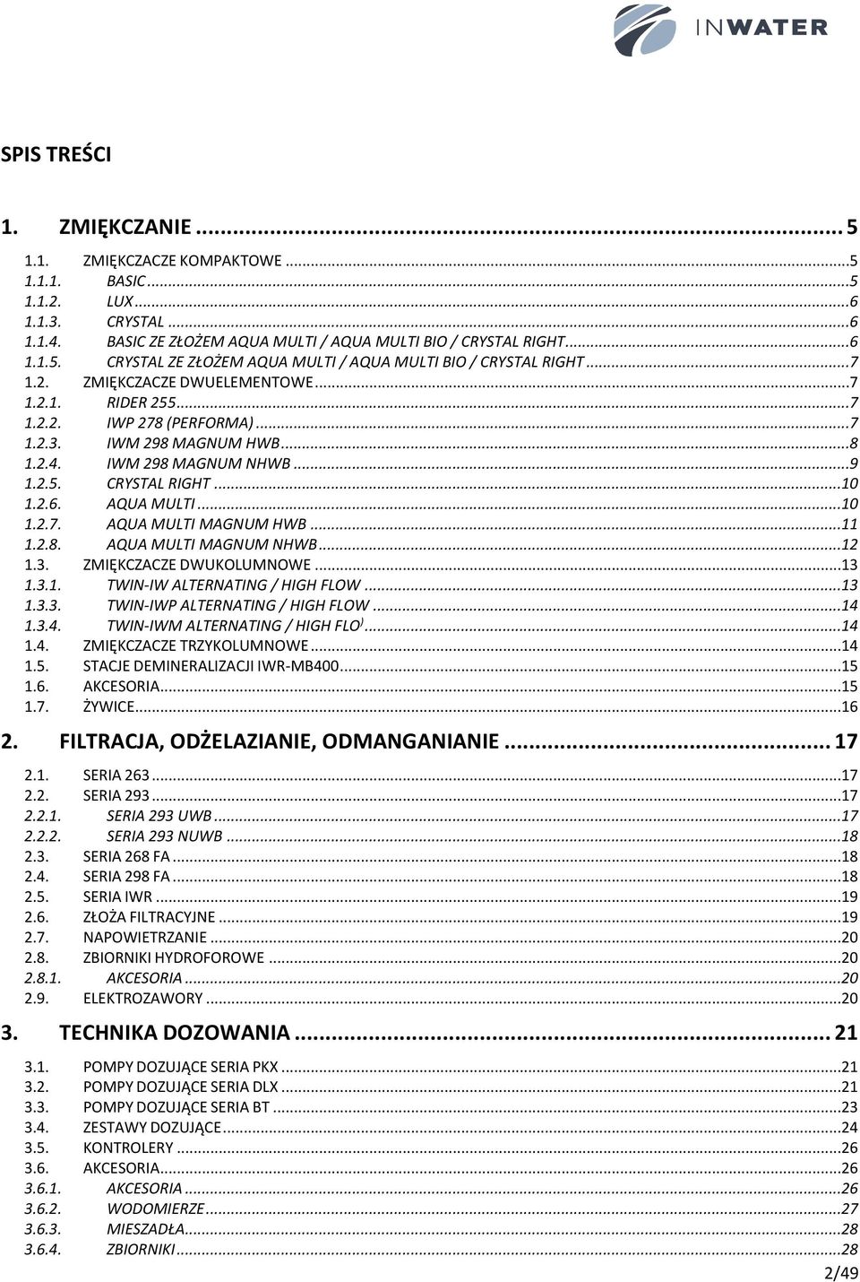 ..11 1.2.8. AQUA MULTI MAGNUM NHWB...12 1.3. ZMIĘKCZACZE DWUKOLUMNOWE...13 1.3.1. TWIN-IW ALTERNATING / HIGH FLOW...13 1.3.3. TWIN-IWP ALTERNATING / HIGH FLOW...14 1.3.4. TWIN-IWM ALTERNATING / HIGH FLO ).