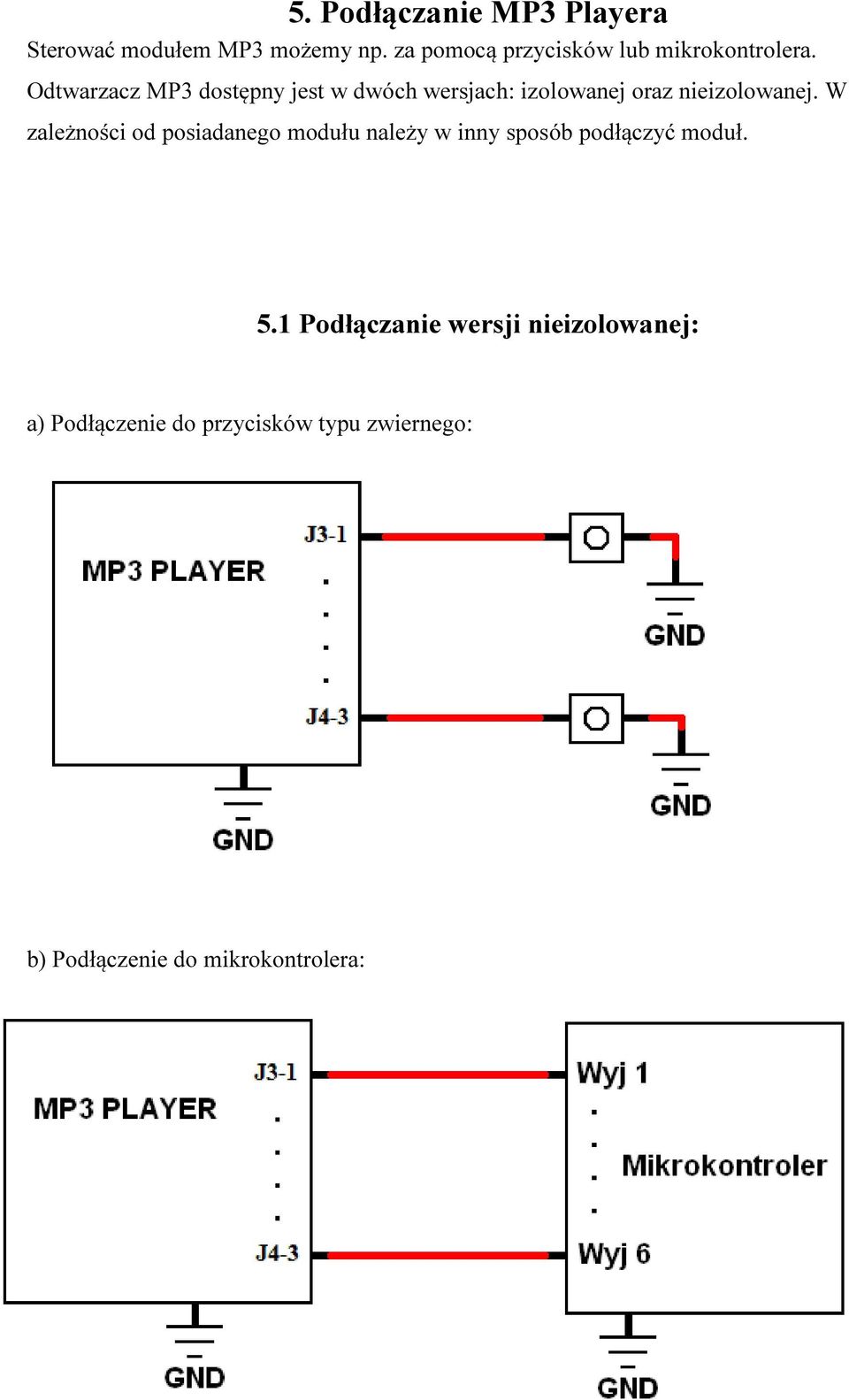 Odtwarzacz MP3 dostępny jest w dwóch wersjach: izolowanej oraz nieizolowanej.