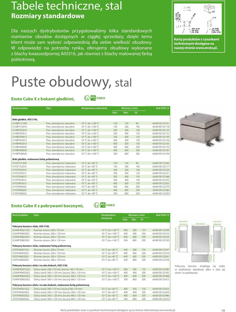 Karty produktów z rysunkami technicznymi dostępne na naszej stronie www.ensto.pl.