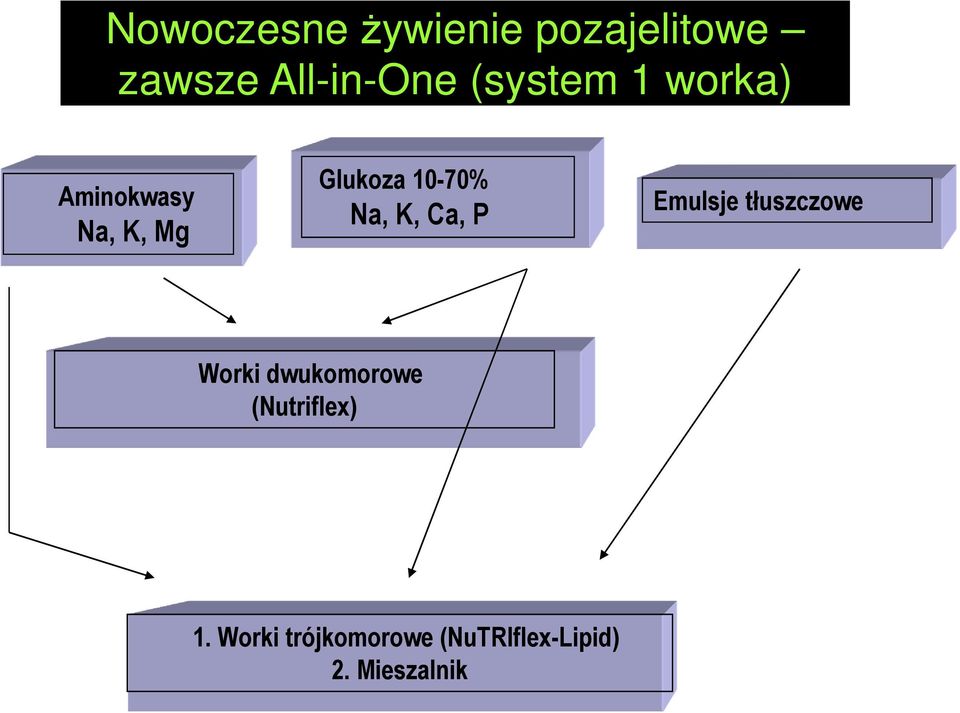 Na, K, Ca, P Emulsje tłuszczowe Worki dwukomorowe