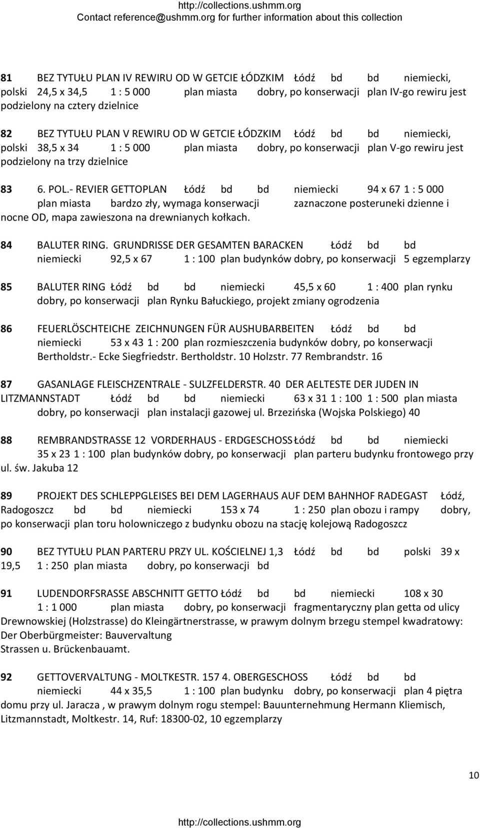 REVIER GETTOPLAN Łódź bd bd niemiecki 94 x 67 1 : 5 000 plan miasta bardzo zły, wymaga konserwacji zaznaczone posteruneki dzienne i nocne OD, mapa zawieszona na drewnianych kołkach. 84 BALUTER RING.