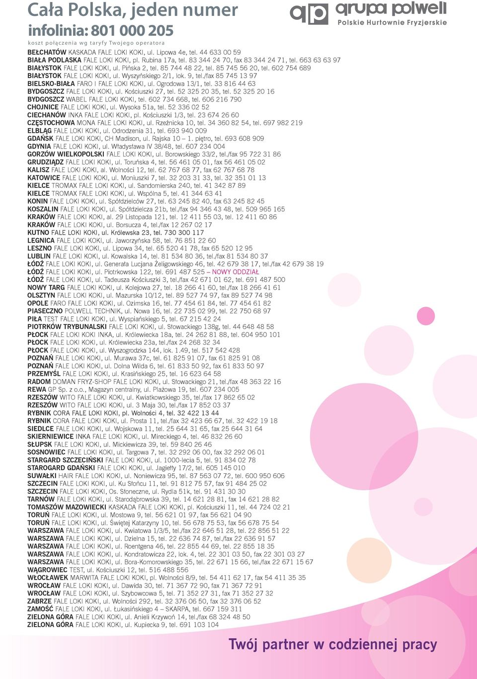 Wyszyńskiego 2/1, lok. 9, tel./fax 85 745 13 97 BIELSKO-BIAŁA FARO I FALE LOKI KOKI, ul. Ogrodowa 13/1, tel. 33 816 44 63 BYDGOSZCZ FALE LOKI KOKI, ul. Kościuszki 27, tel. 52 325 20 35, tel.