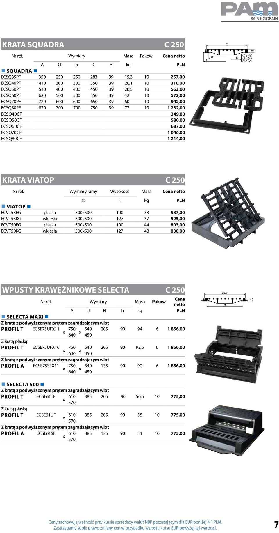 10 572,00 ECSQ70PF 720 600 600 650 39 60 10 942,00 ECSQ80PF 820 700 700 750 39 77 10 1 232,00 ECSQ40CF 349,00 ECSQ50CF 580,00 ECSQ60CF 687,00 ECSQ70CF 1 046,00 ECSQ80CF 1 214,00 KRATA VIATOP C 250 Nr