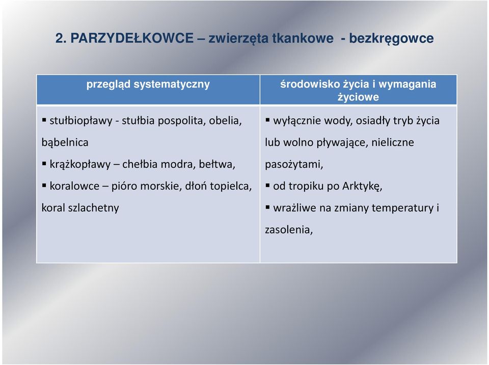 topielca, koral szlachetny środowisko życia i wymagania życiowe wyłącznie wody, osiadły tryb życia