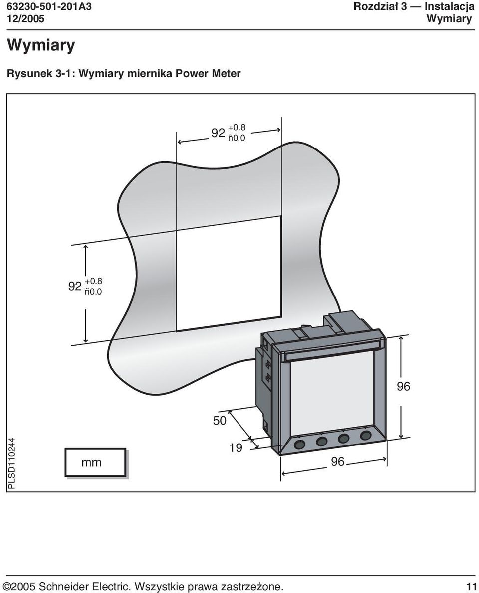 Wymiary miernika Power Meter 92 +0.