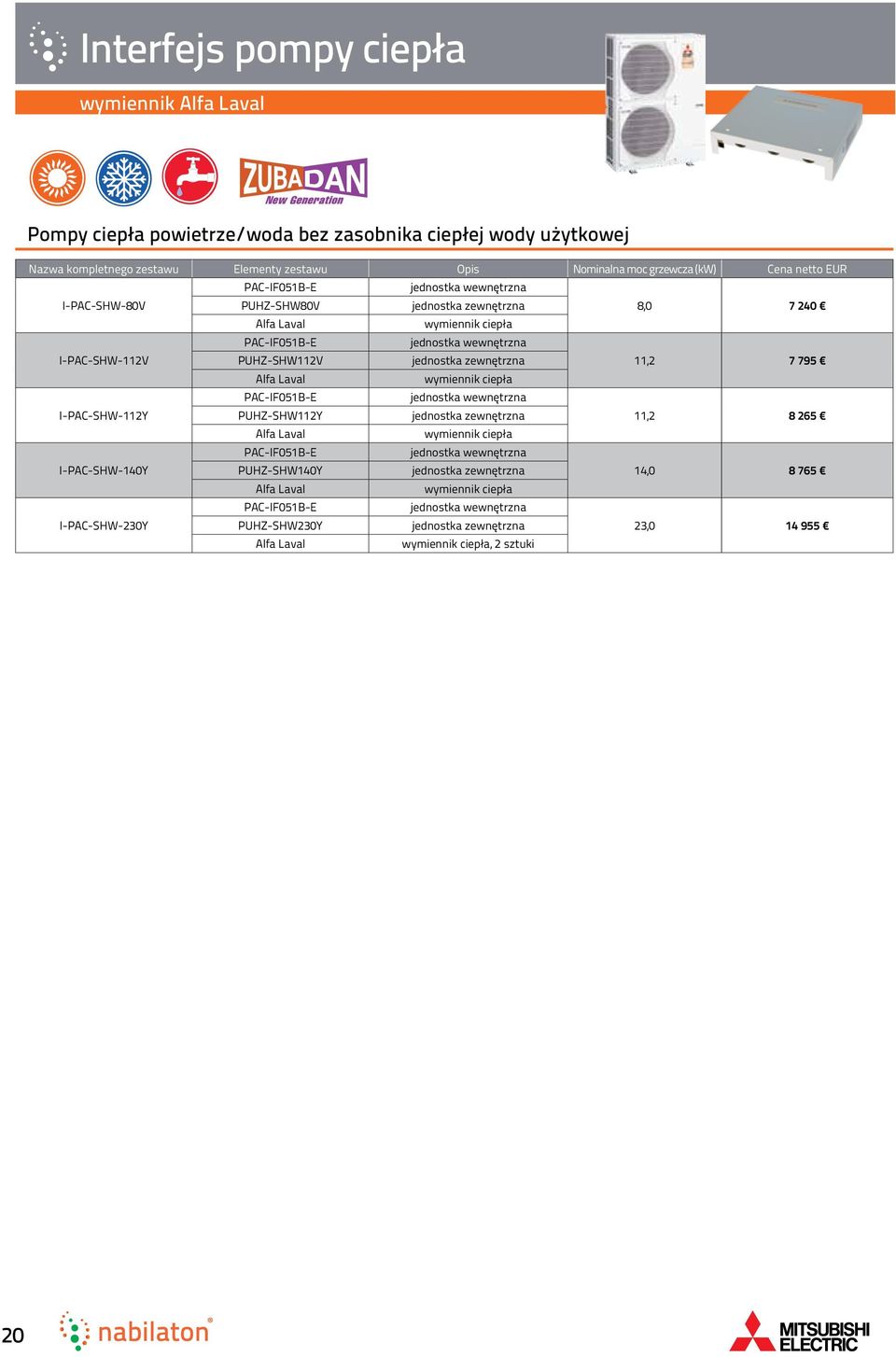 Laval PAC-IF051B-E I-PAC-SHW-112V PUHZ-SHW112V 11,2 7 795 Alfa Laval PAC-IF051B-E I-PAC-SHW-112Y PUHZ-SHW112Y 11,2 8 265 Alfa Laval