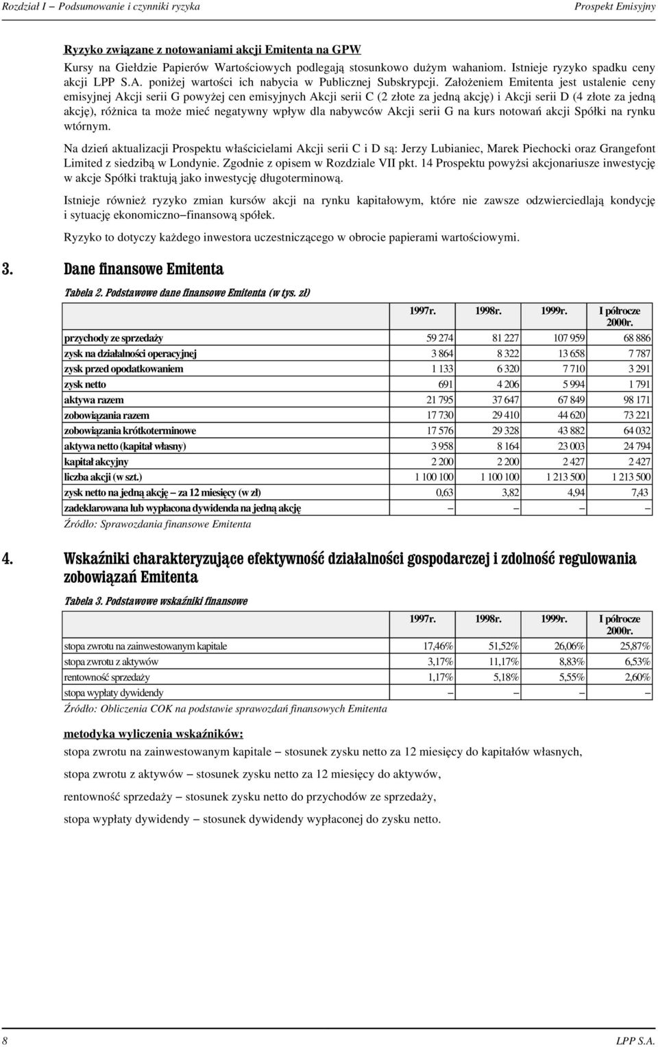 Za³o eniem Emitenta jest ustalenie ceny emisyjnej Akcji serii G powy ej cen emisyjnych Akcji serii C (2 z³ote za jedn¹ akcjê) i Akcji serii D (4 z³ote za jedn¹ akcjê), ró nica ta mo e mieæ negatywny