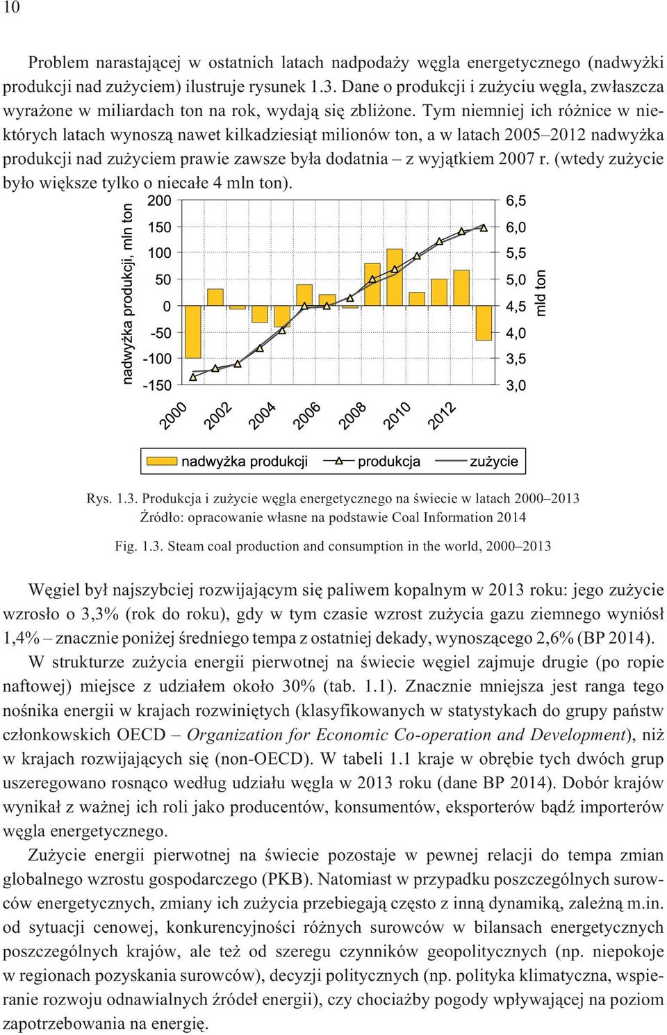 Tym niemniej ich ró nice w niektórych latach wynosz¹ nawet kilkadziesi¹t milionów ton, a w latach 2005 2012 nadwy ka produkcji nad zu yciem prawie zawsze by³a dodatnia z wyj¹tkiem 2007 r.