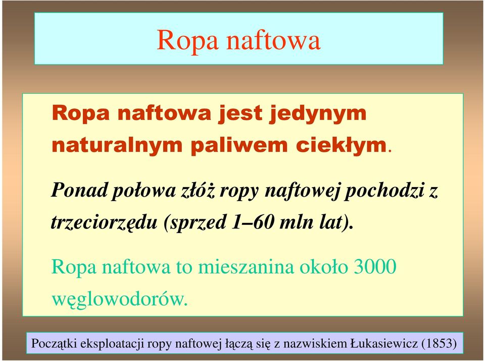 mln lat). Ropa naftowa to mieszanina około 3000 węglowodorów.