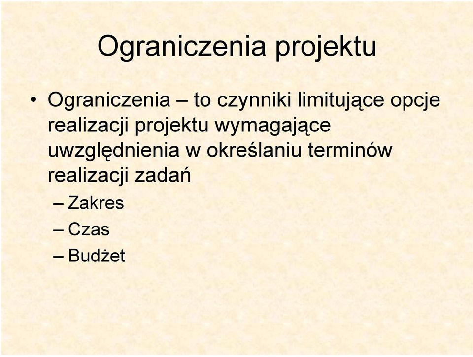 projektu wymagające uwzględnienia w