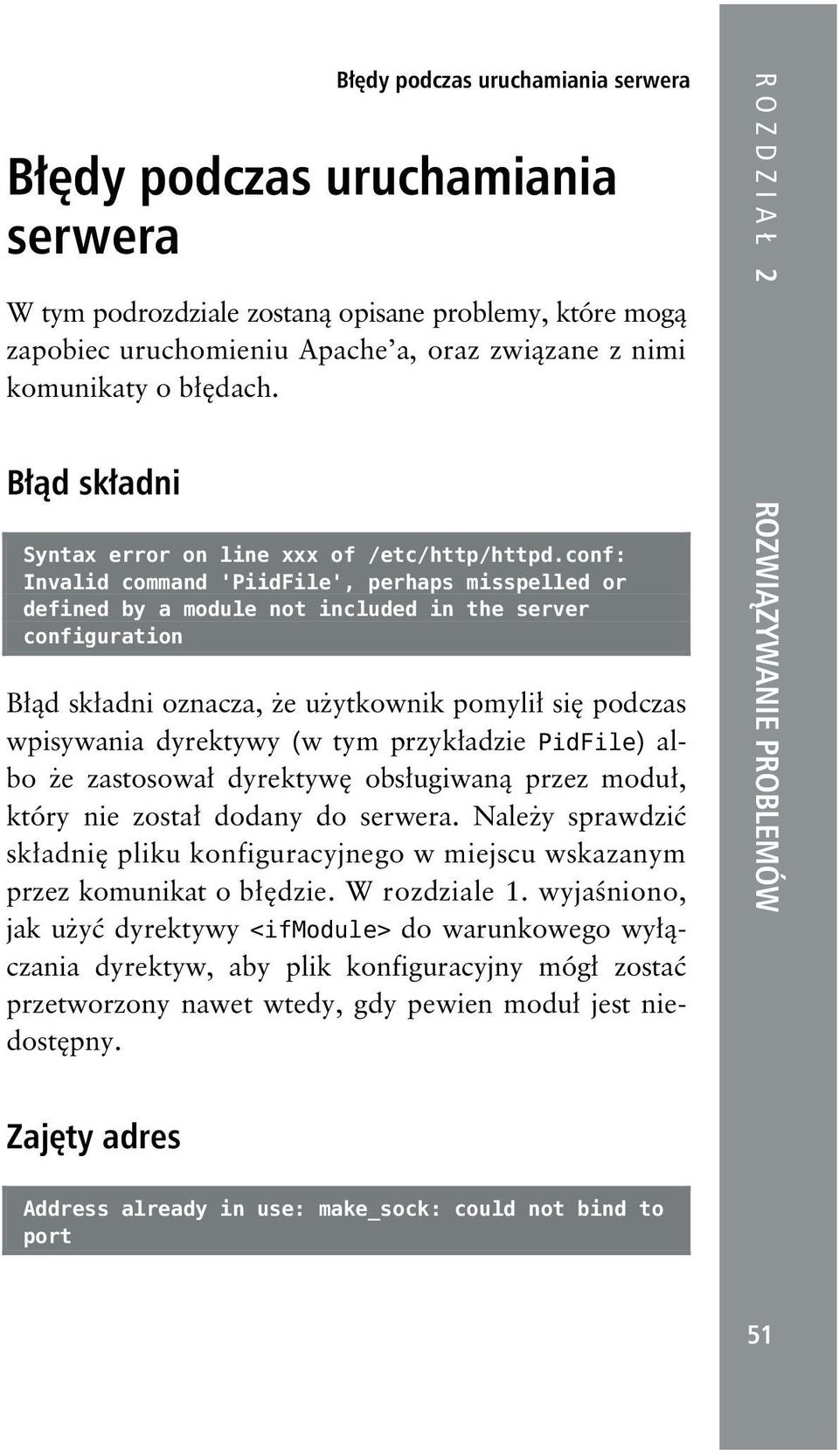 conf: Invalid command 'PiidFile', perhaps misspelled or defined by a module not included in the server configuration Błąd składni oznacza, że użytkownik pomylił się podczas wpisywania dyrektywy (w